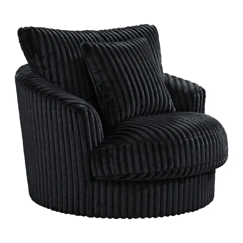 Arizona Swivel Chair with 1 Pillow 20” in Grand Cord Black