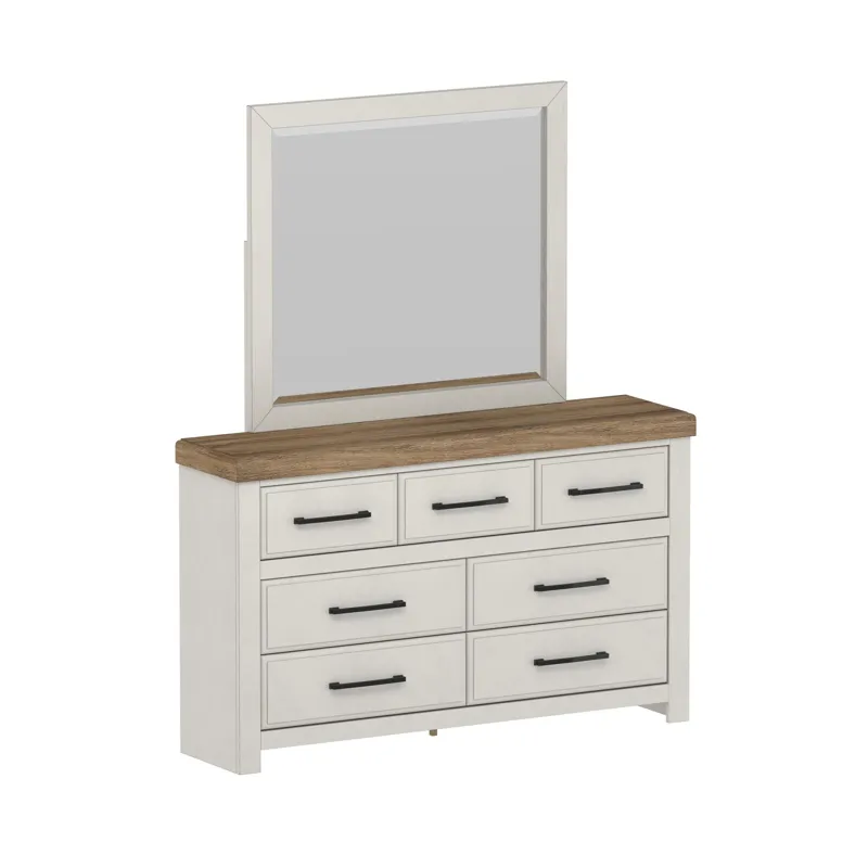 Artisan Dresser and Mirror Set in Natural and Off-White
