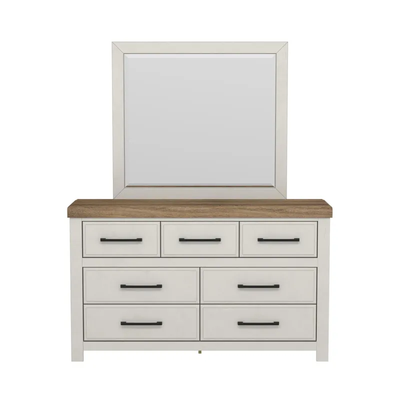 Artisan Dresser and Mirror Set in Natural and Off-White