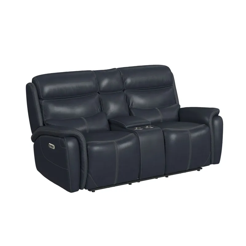 Aruba Power Motion Loveseat with Power Headrest and Console in Pebble Navy