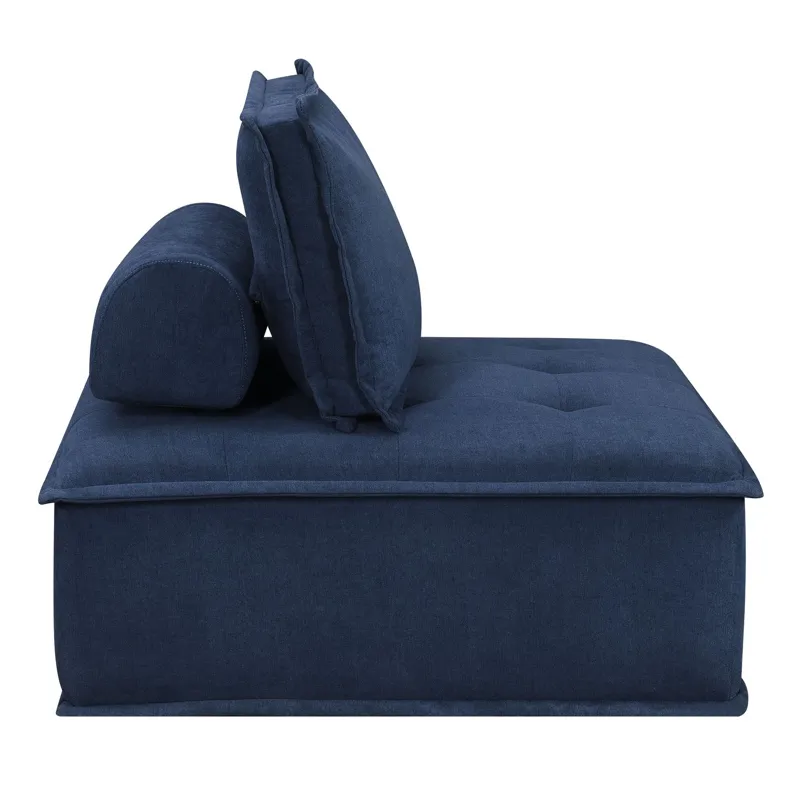 Paxton Armless Chair In Columbia Navy with match welt