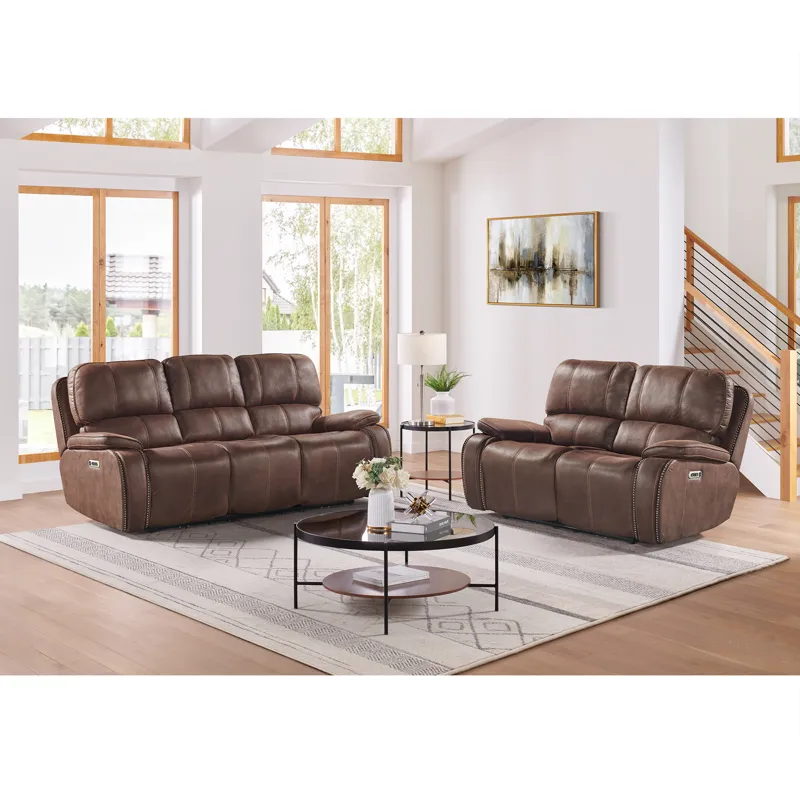 Atlantis Power Motion Loveseat with Power Motion Head Recliner in Heritage Brown