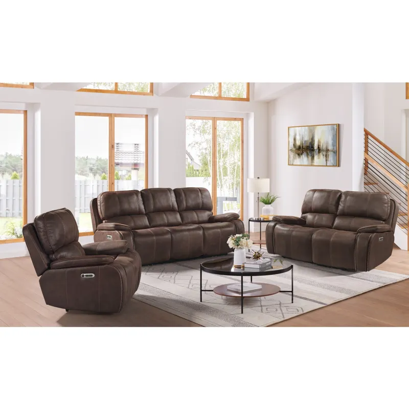 Atlantis Power Motion Loveseat with Power Motion Head Recliner in Heritage Coffee