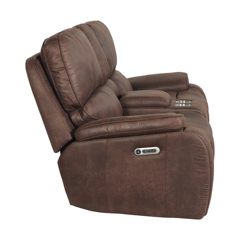 Atlantis Power Motion Loveseat with Power Motion Head Recliner & Console in Heritage Brown