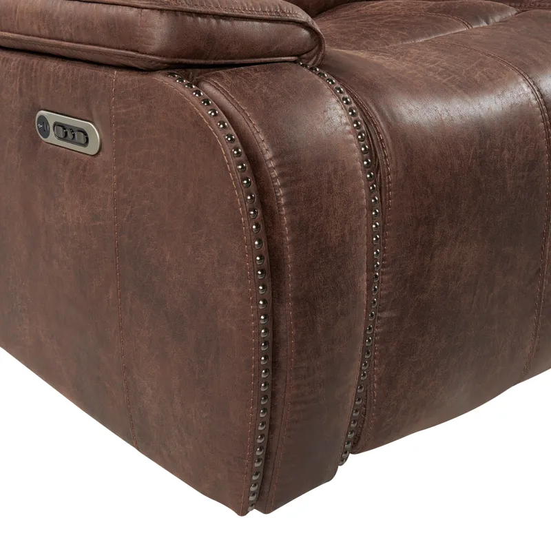 Atlantis Power Motion Loveseat with Power Motion Head Recliner in Heritage Brown
