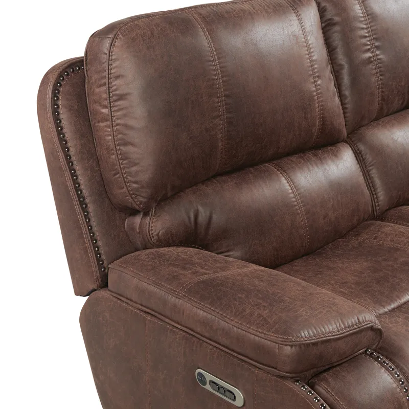 Atlantis Power Motion Loveseat with Power Motion Head Recliner in Heritage Brown