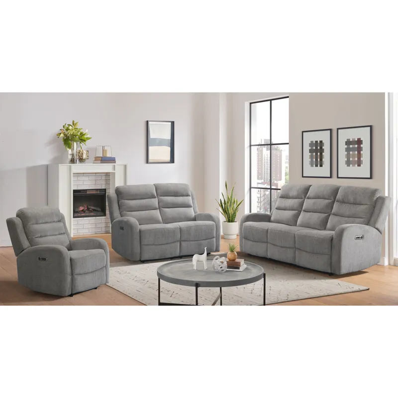 Avanti Power Motion Loveseat with Power Motion Head Recliner in Whiskers Nature Grey