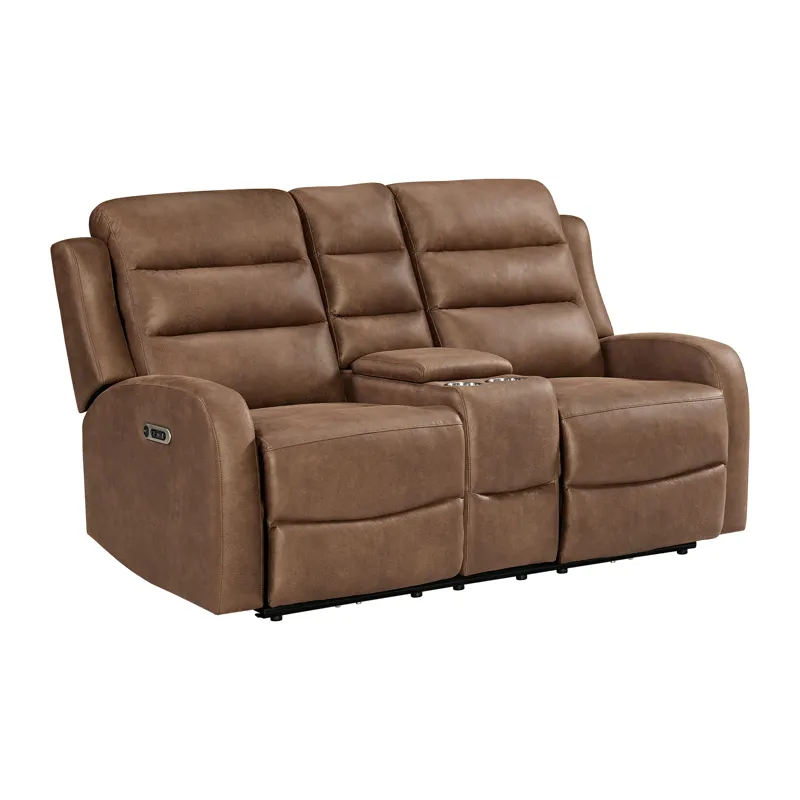 Avanti Power Motion Loveseat with Power Motion Head Recliner & Console in Whiskers PU Brown