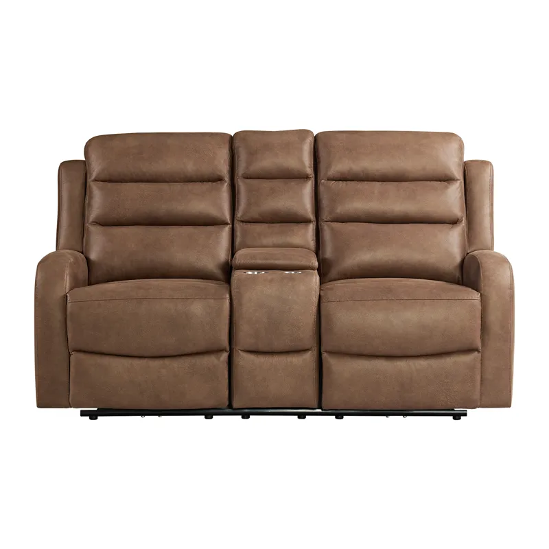 Avanti Power Motion Loveseat with Power Motion Head Recliner & Console in Whiskers PU Brown