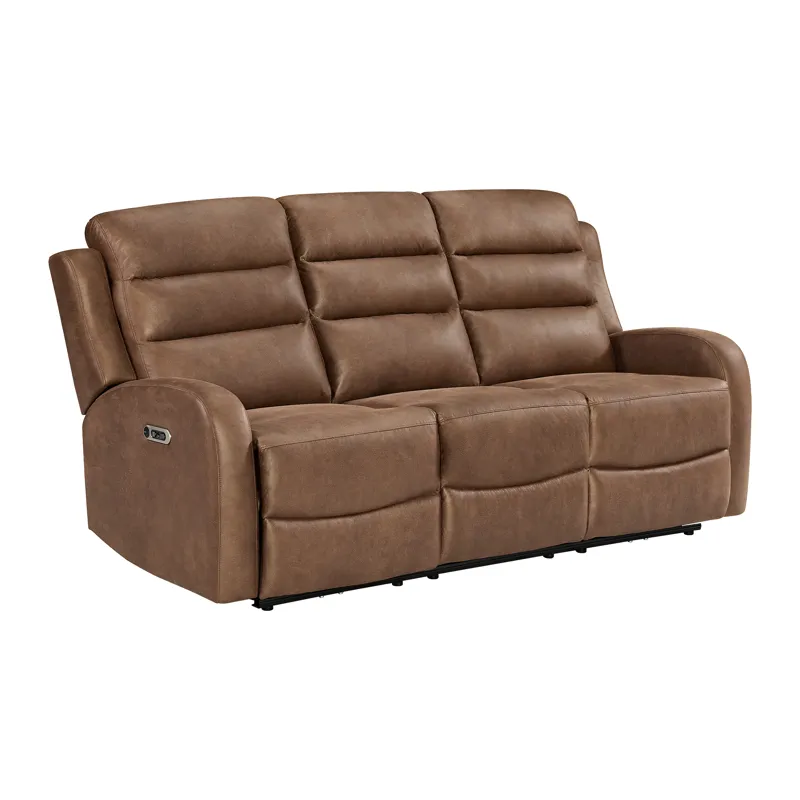 Avanti Power Motion Sofa with Power Motion Head Recliner in Whiskers PU Brown