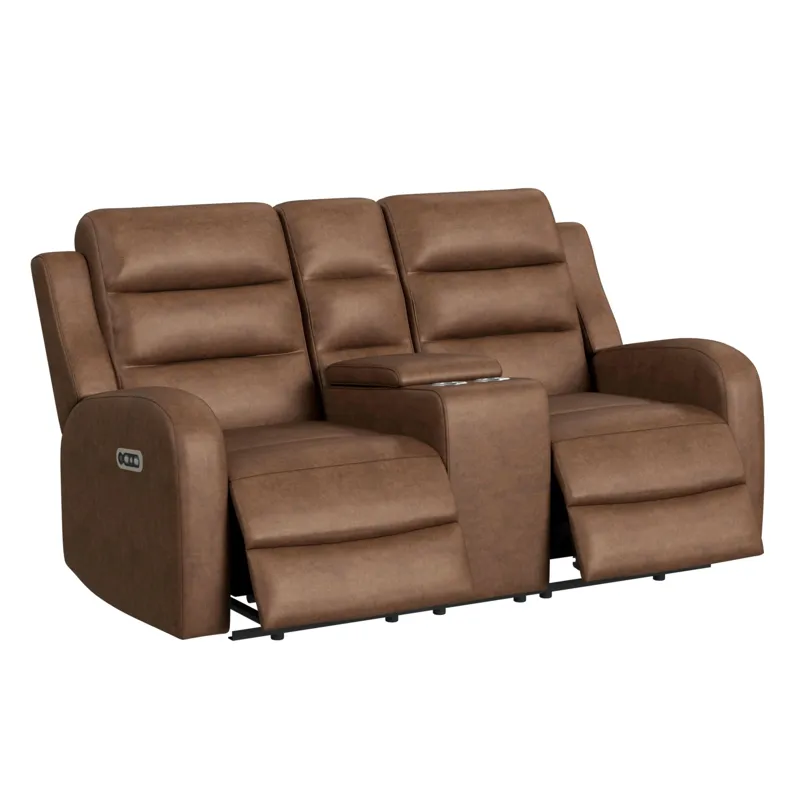 Avanti Power Motion Loveseat with Power Motion Head Recliner & Console in Whiskers PU Brown