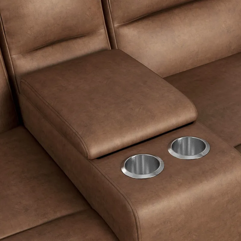 Avanti Power Motion Loveseat with Power Motion Head Recliner & Console in Whiskers PU Brown