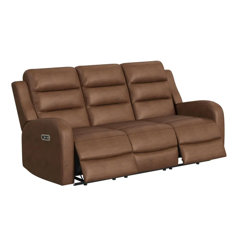Avanti Power Motion Sofa with Power Motion Head Recliner in Whiskers PU Brown