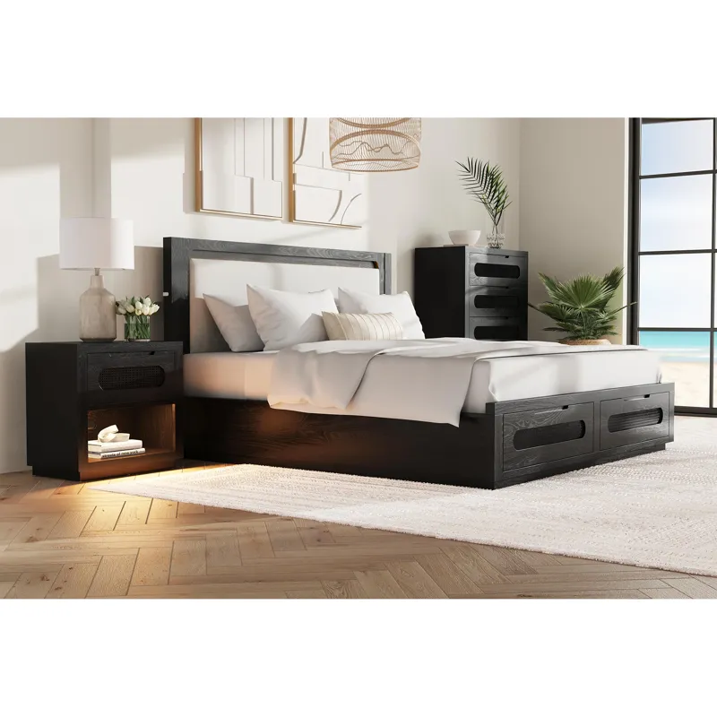 Bahama Breeze Nightstand with USB and Light in Black
