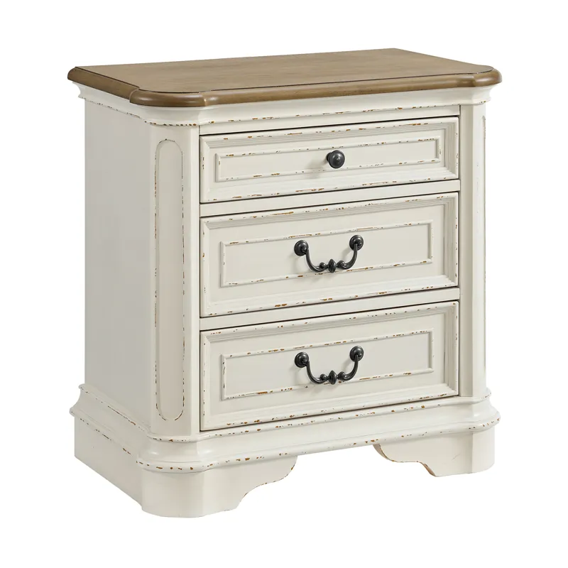 Bellevue 3-Drawer Nightstand with USB in Walnut and Antique White