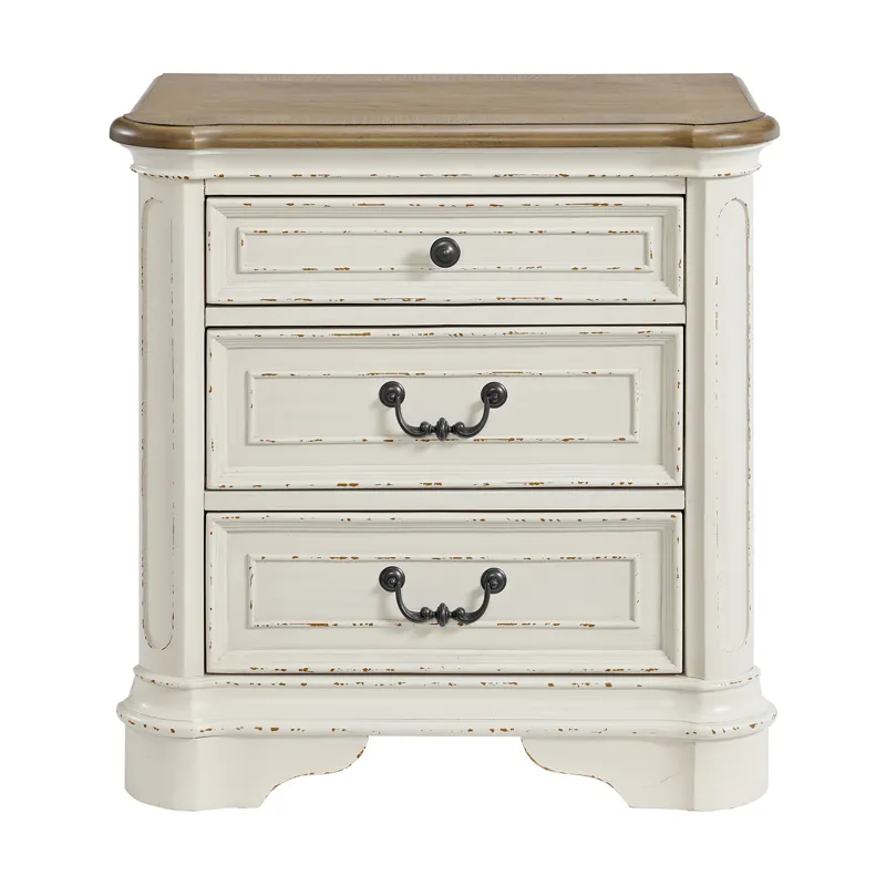 Bellevue 3-Drawer Nightstand with USB in Walnut and Antique White