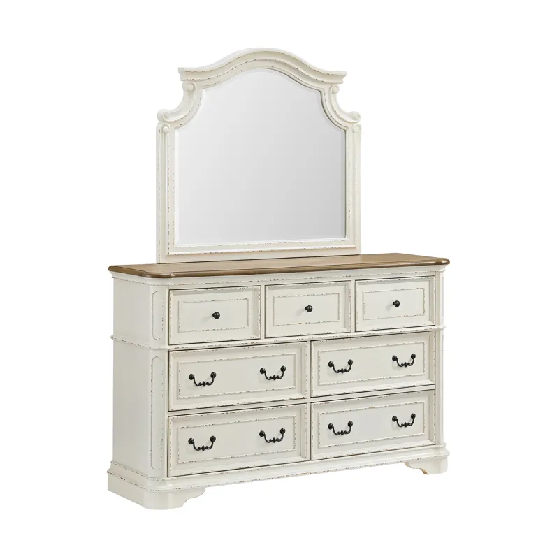 Bellevue Dresser and Mirror Set in Walnut and Antique White