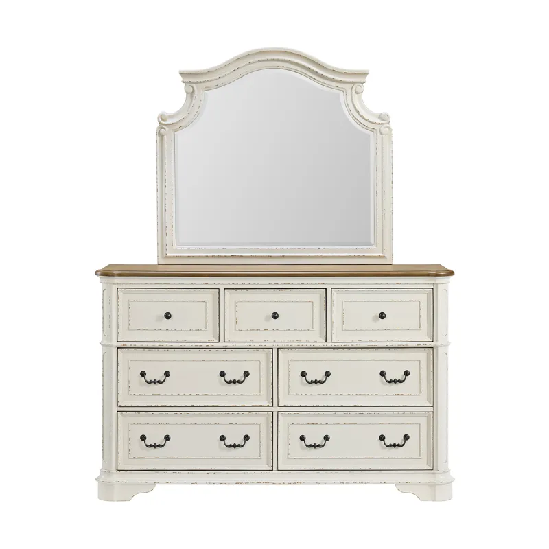 Bellevue Dresser and Mirror Set in Walnut and Antique White