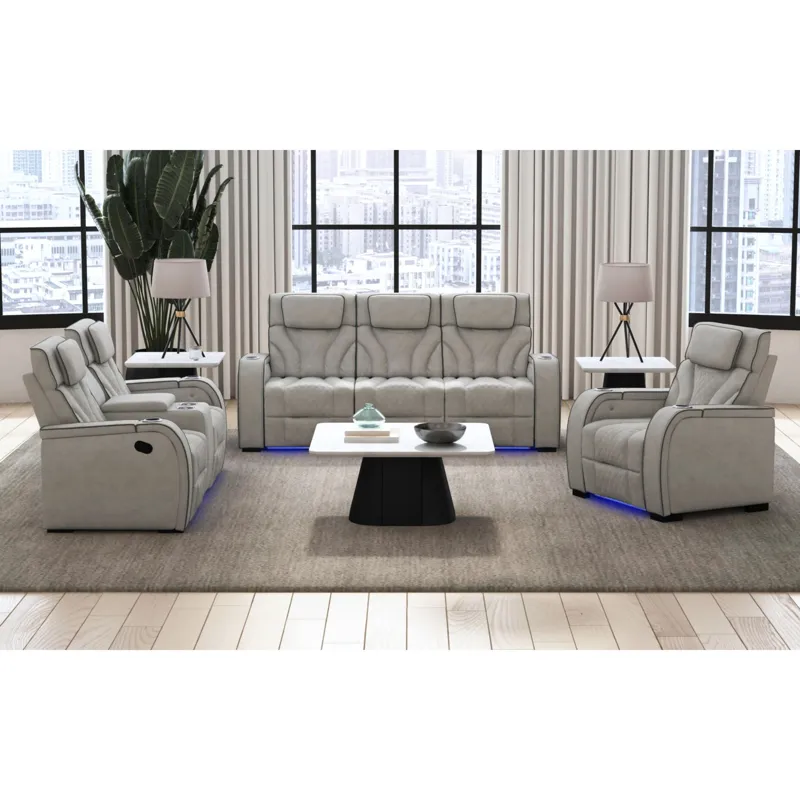 Blitz Motion Recliner with LED in Simba Taupe and Slate Welt