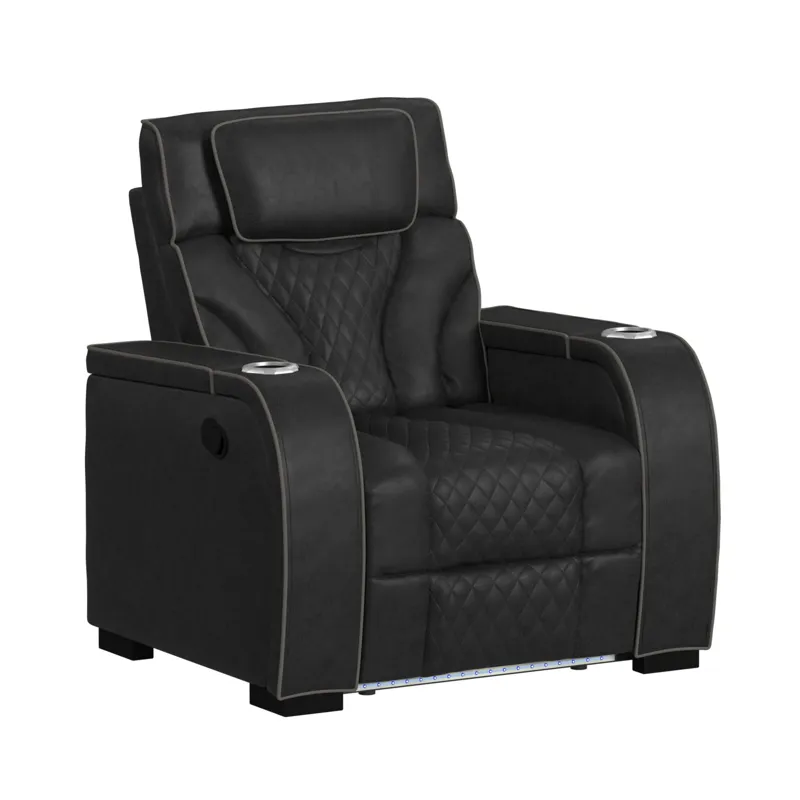 Blitz Motion Recliner with LED in Simba Black and Slate Welt