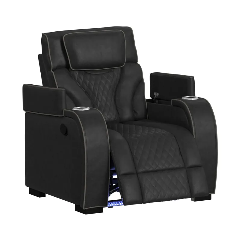 Blitz Motion Recliner with LED in Simba Black and Slate Welt