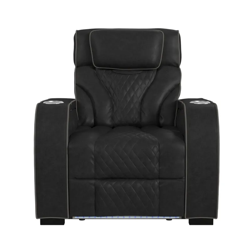 Blitz Motion Recliner with LED in Simba Black and Slate Welt