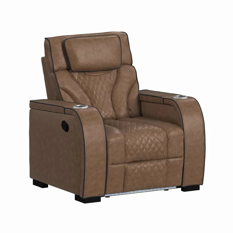 Blitz Motion Recliner with LED in Simba Cafe and Black Welt