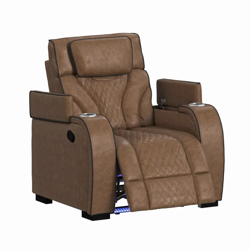 Blitz Motion Recliner with LED in Simba Cafe and Black Welt