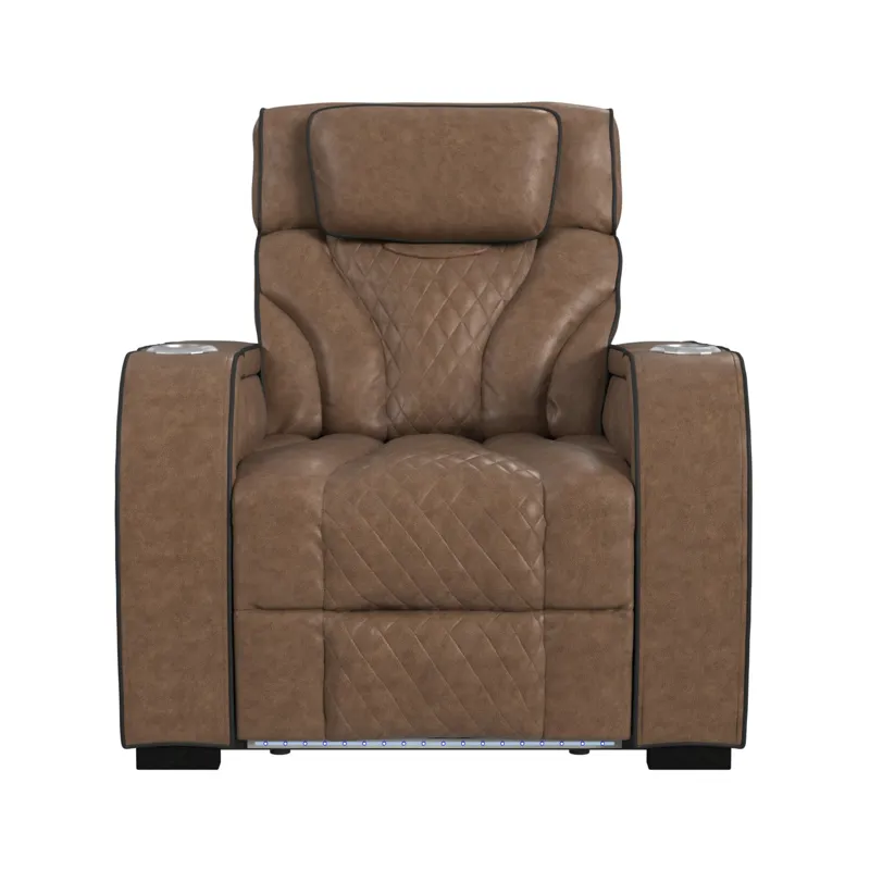 Blitz Motion Recliner with LED in Simba Cafe and Black Welt