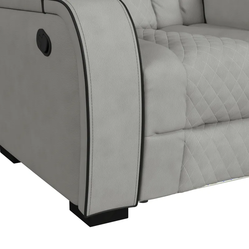Blitz Motion Loveseat with Console, and LED in Simba Taupe and Black Welt