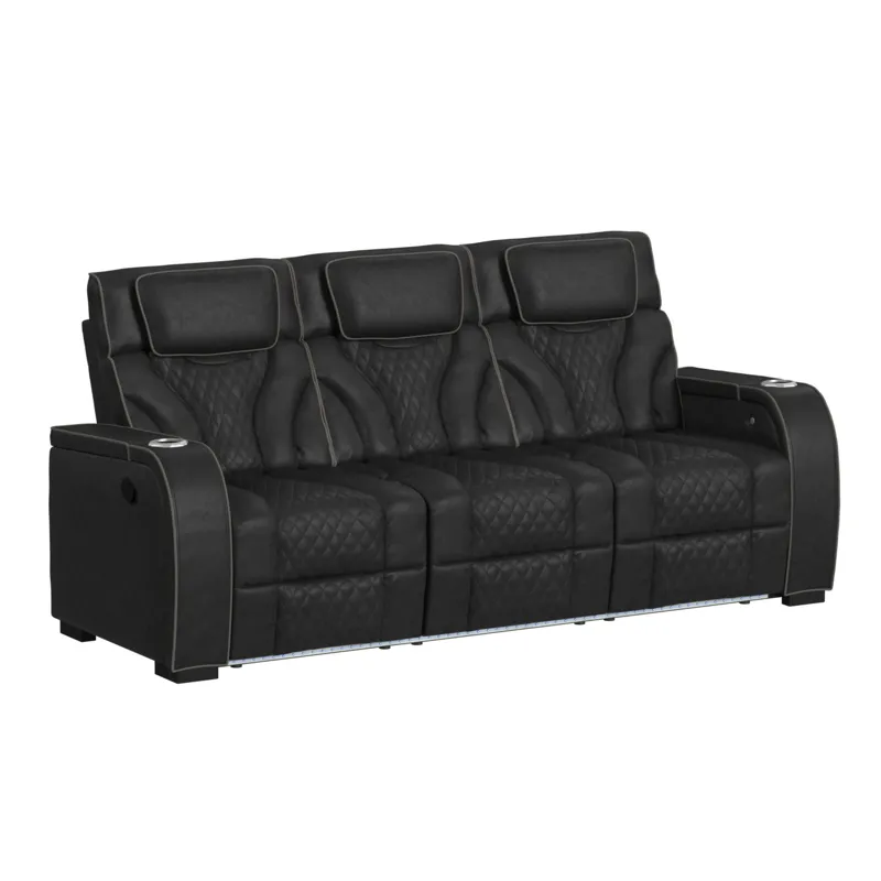 Blitz Motion Sofa with DDT, Reading Light, Wireless Charger and LED in Simba Black and Slate Welt