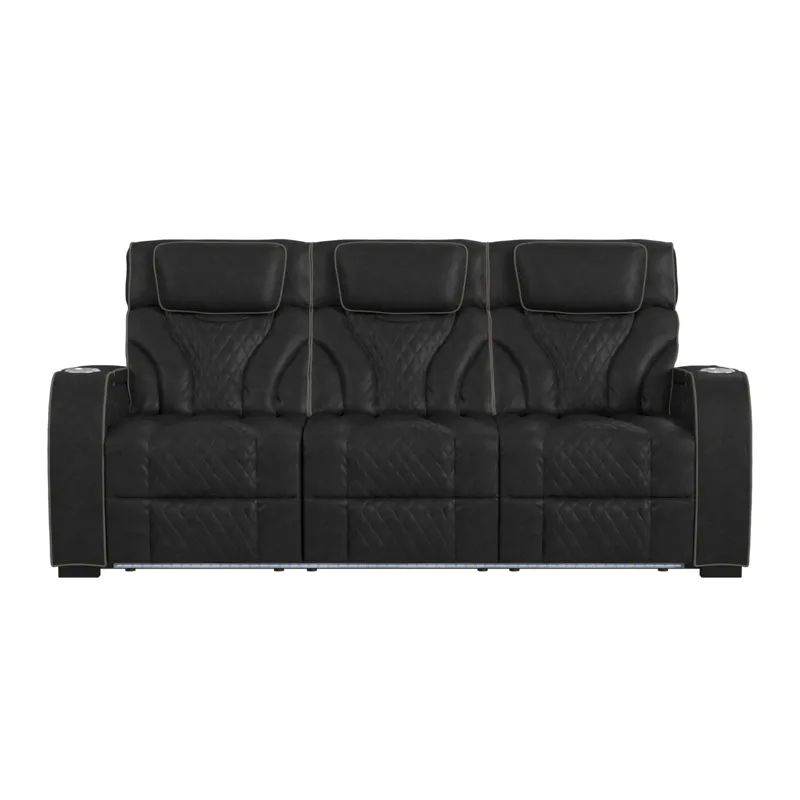 Blitz Motion Sofa with DDT, Reading Light, Wireless Charger and LED in Simba Black and Slate Welt