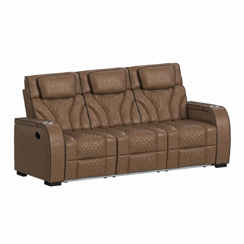 Blitz Motion Sofa with DDT, Reading Light, Wireless Charger and LED in Simba Cafe and Black Welt