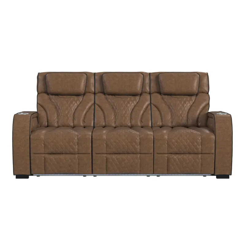 Blitz Motion Sofa with DDT, Reading Light, Wireless Charger and LED in Simba Cafe and Black Welt
