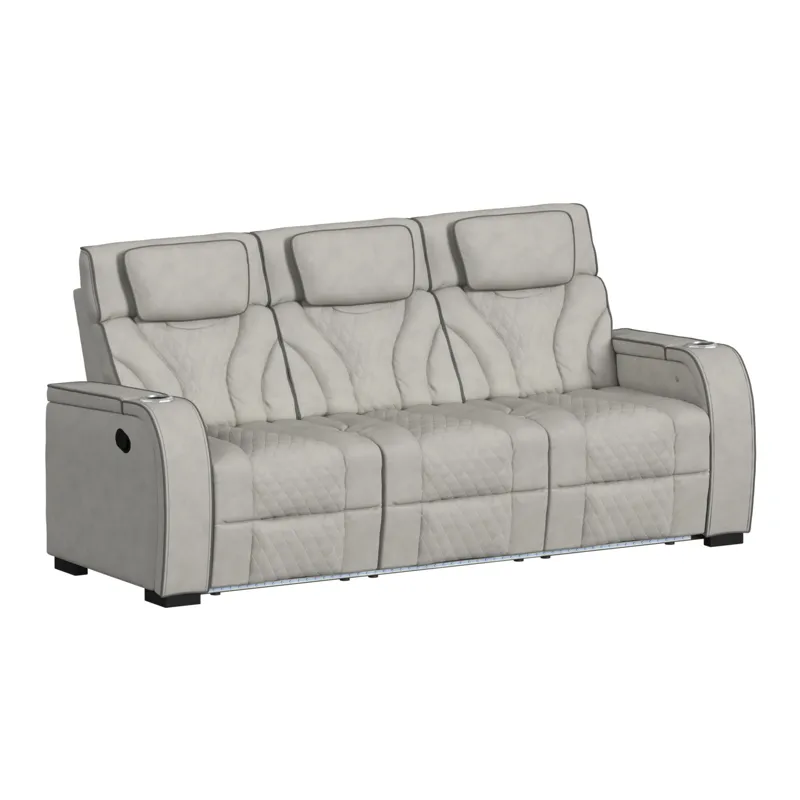 Blitz Motion Sofa with DDT, Reading Light, Wireless Charger and LED in Simba Taupe and Slate Welt