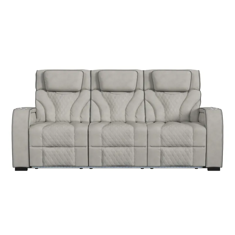 Blitz Motion Sofa with DDT, Reading Light, Wireless Charger and LED in Simba Taupe and Slate Welt