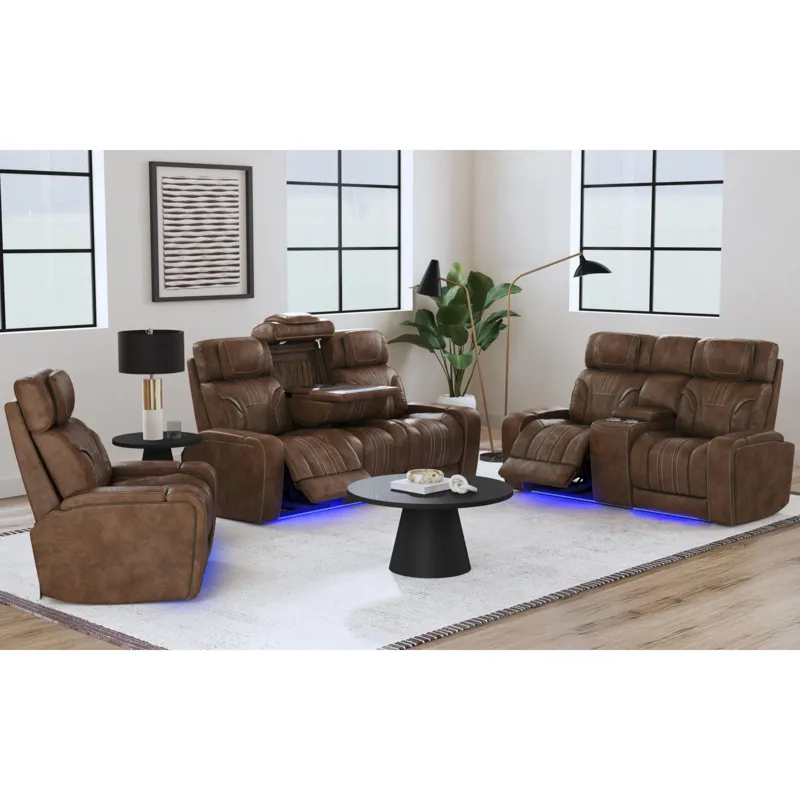 Bonanza P3 Sofa with I Table, reading light, heat, massage, LED, speaker and FD cup holder in Leathe