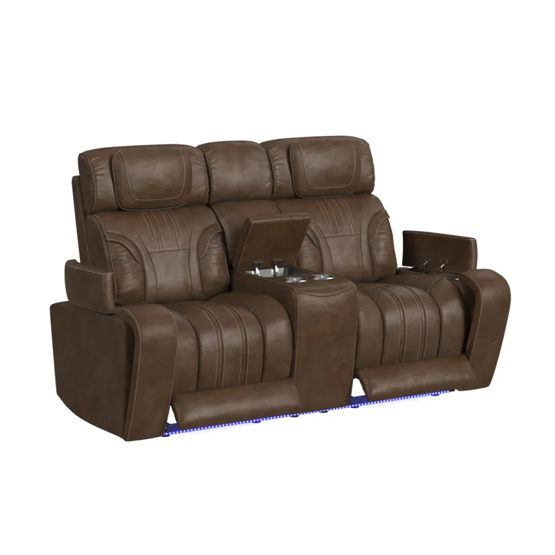 Bonanza P3 Loveseat with LED and FD cup holder, wireless charger pocket and Console in Leather Gel U