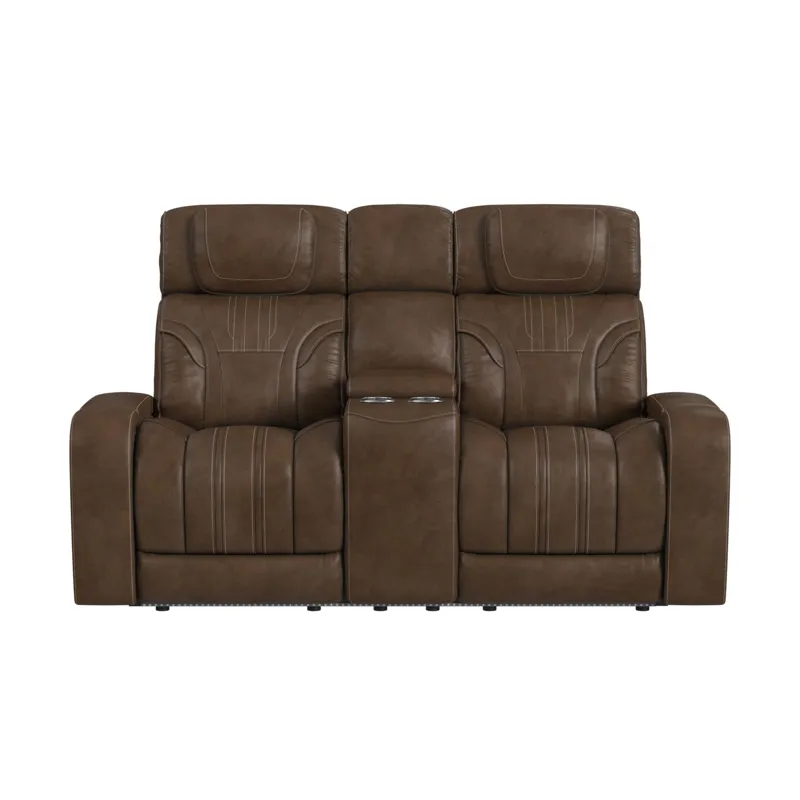 Bonanza P3 Loveseat with LED and FD cup holder, wireless charger pocket and Console in Leather Gel U