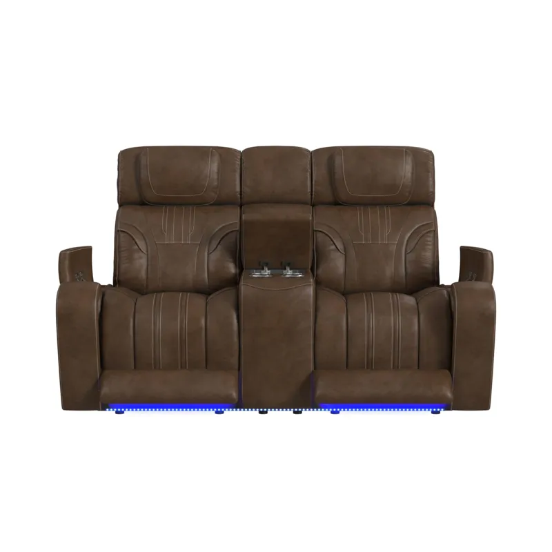 Bonanza P3 Loveseat with LED and FD cup holder, wireless charger pocket and Console in Leather Gel U