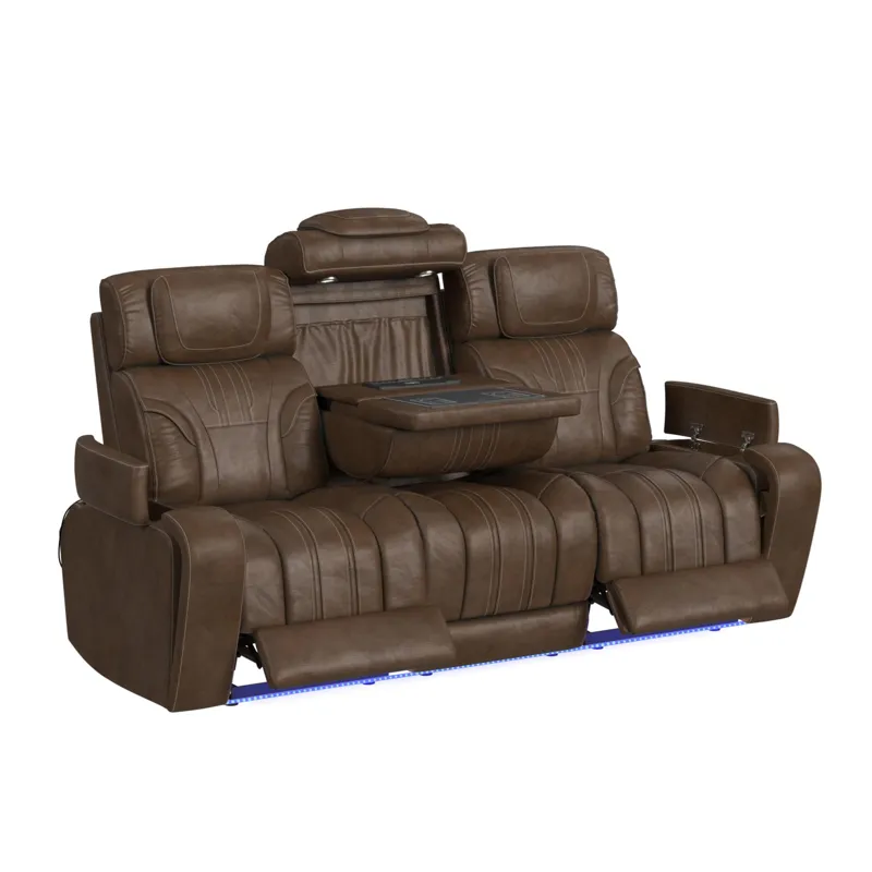 Bonanza P3 Sofa with I Table, reading light, heat, massage, LED, speaker and FD cup holder in Leathe