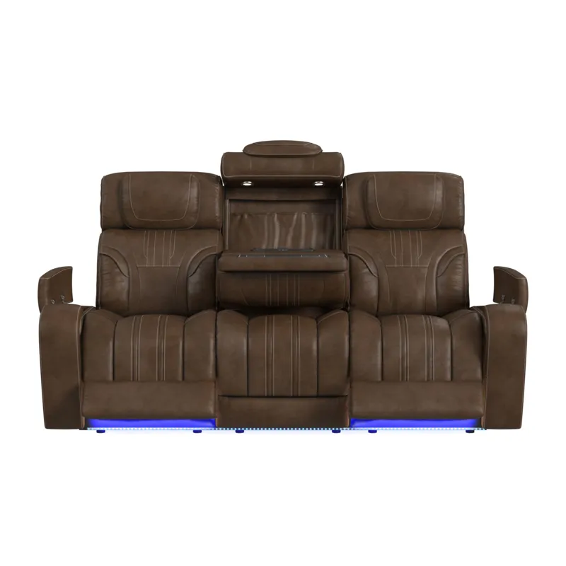 Bonanza P3 Sofa with I Table, reading light, heat, massage, LED, speaker and FD cup holder in Leathe