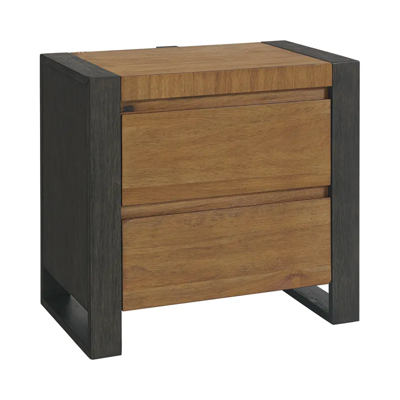 Breckenridge 2-Drawer Nightstand with LED & USB in Oak & Black