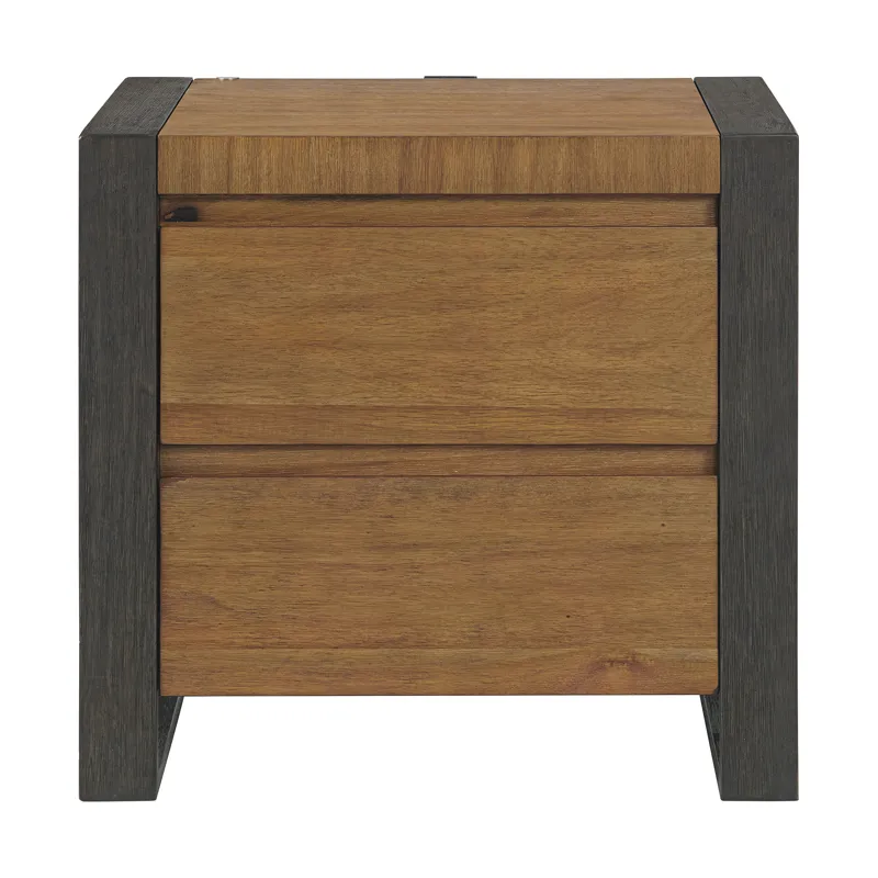 Breckenridge 2-Drawer Nightstand with LED & USB in Oak & Black