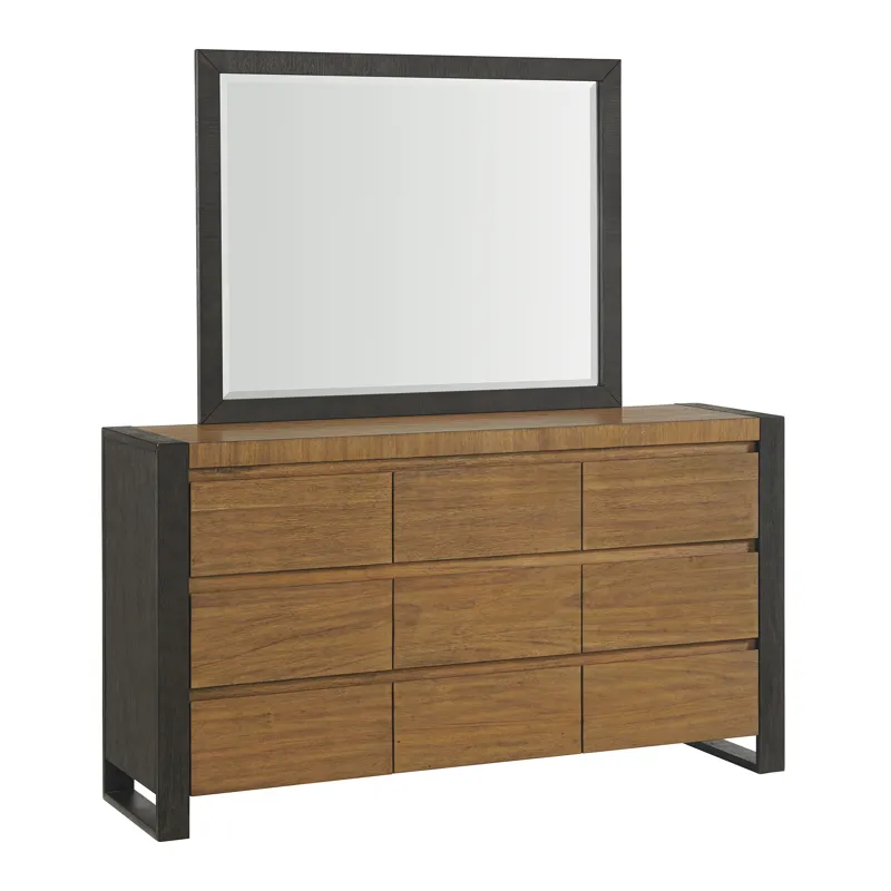 Breckenridge Dresser & Mirror Set in Oak & Black