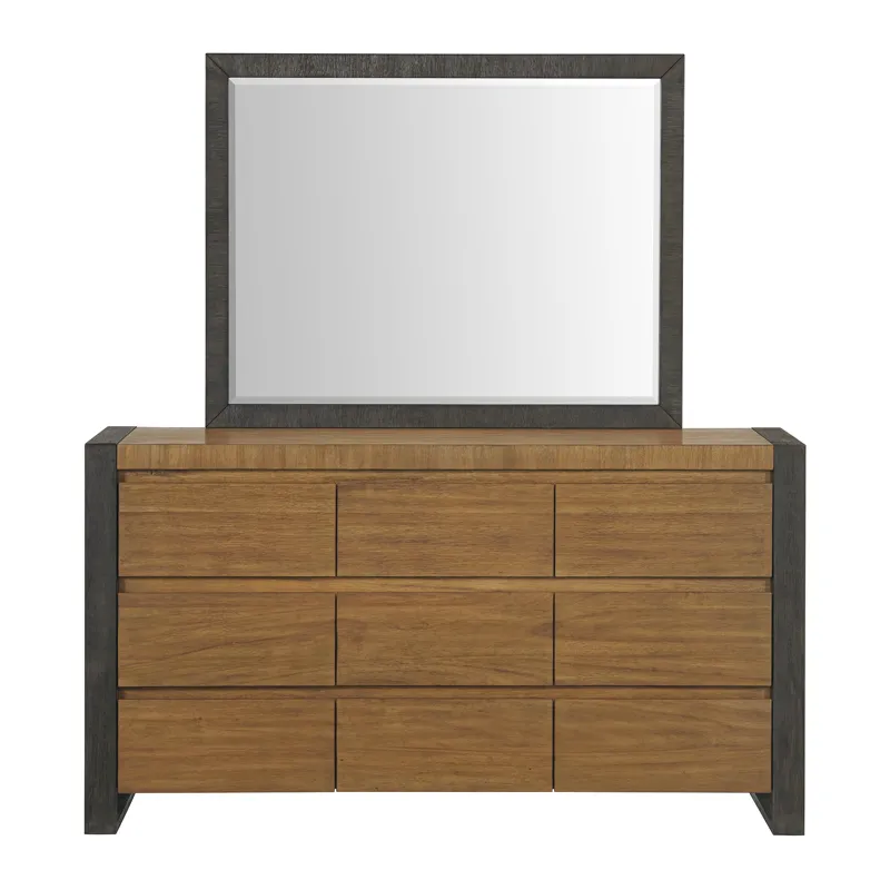 Breckenridge Dresser & Mirror Set in Oak & Black
