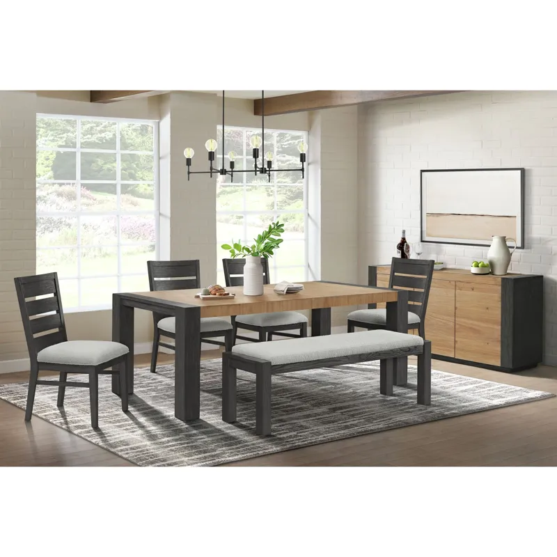 Breckenridge Dining Bench with White Cotton and Wood Ends in Black