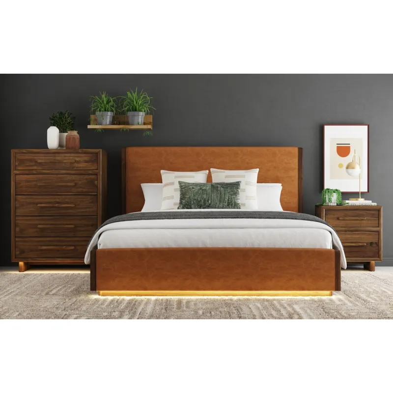 Brisbane Nightstand with USBC and LED in Brown