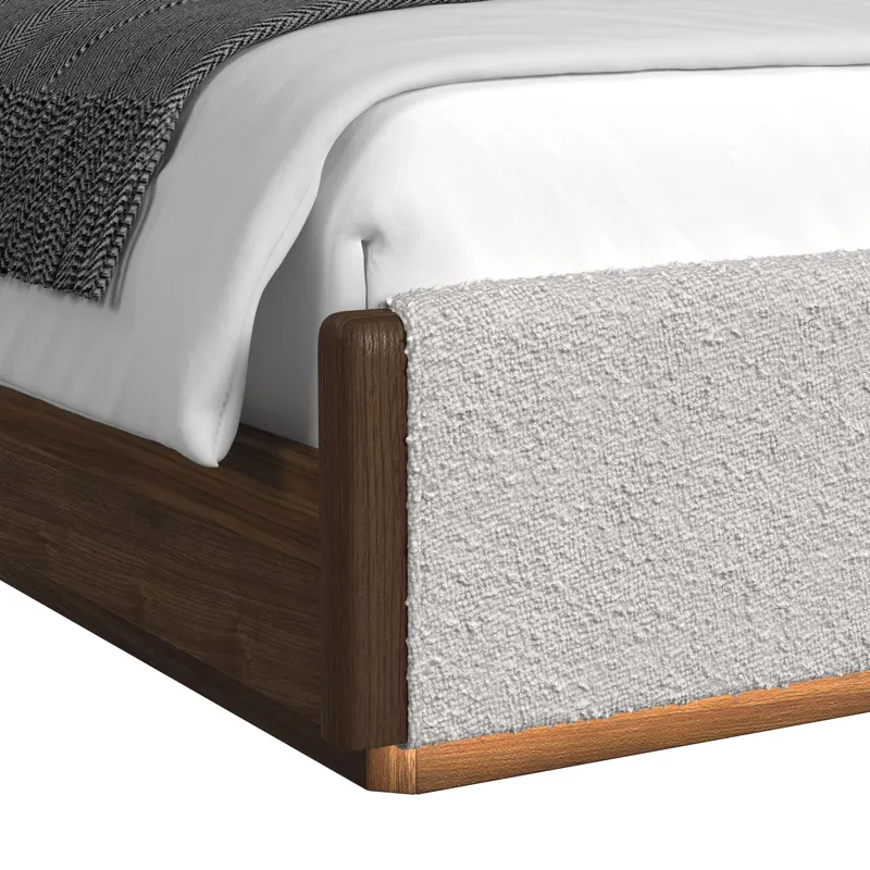 Brisbane King UPH Bed with Boucle Beige and LED in Brown