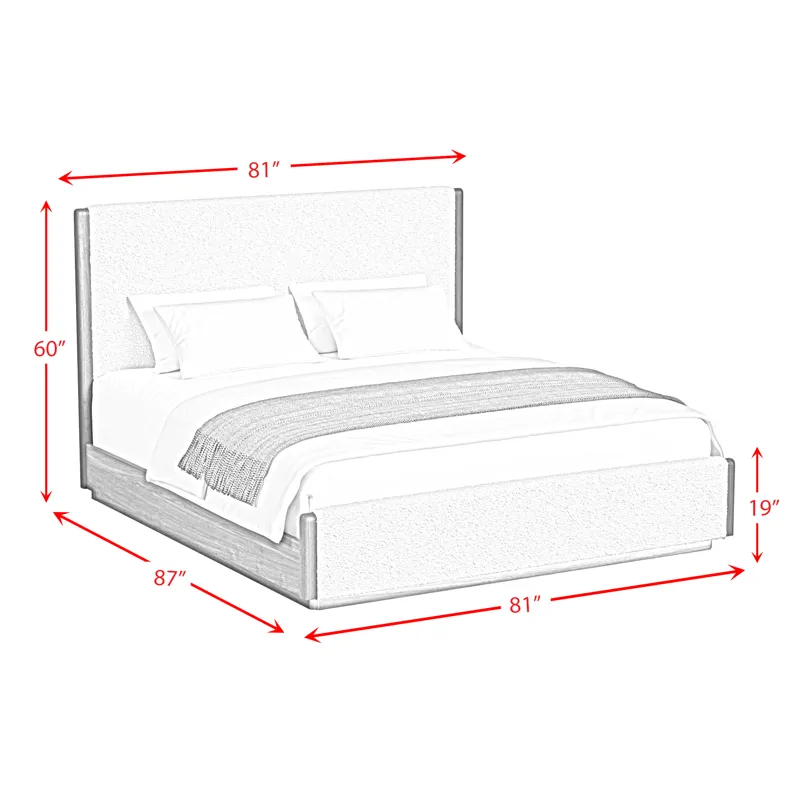 Brisbane King UPH Bed with Boucle Beige and LED in Brown